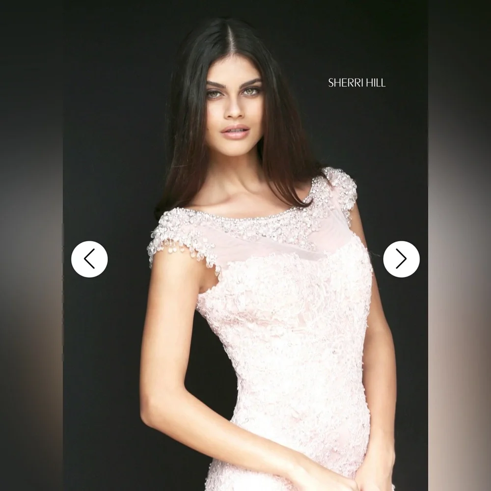 Sherri Hill Blush Lace Mermaid Dress - Picture 3 of 5